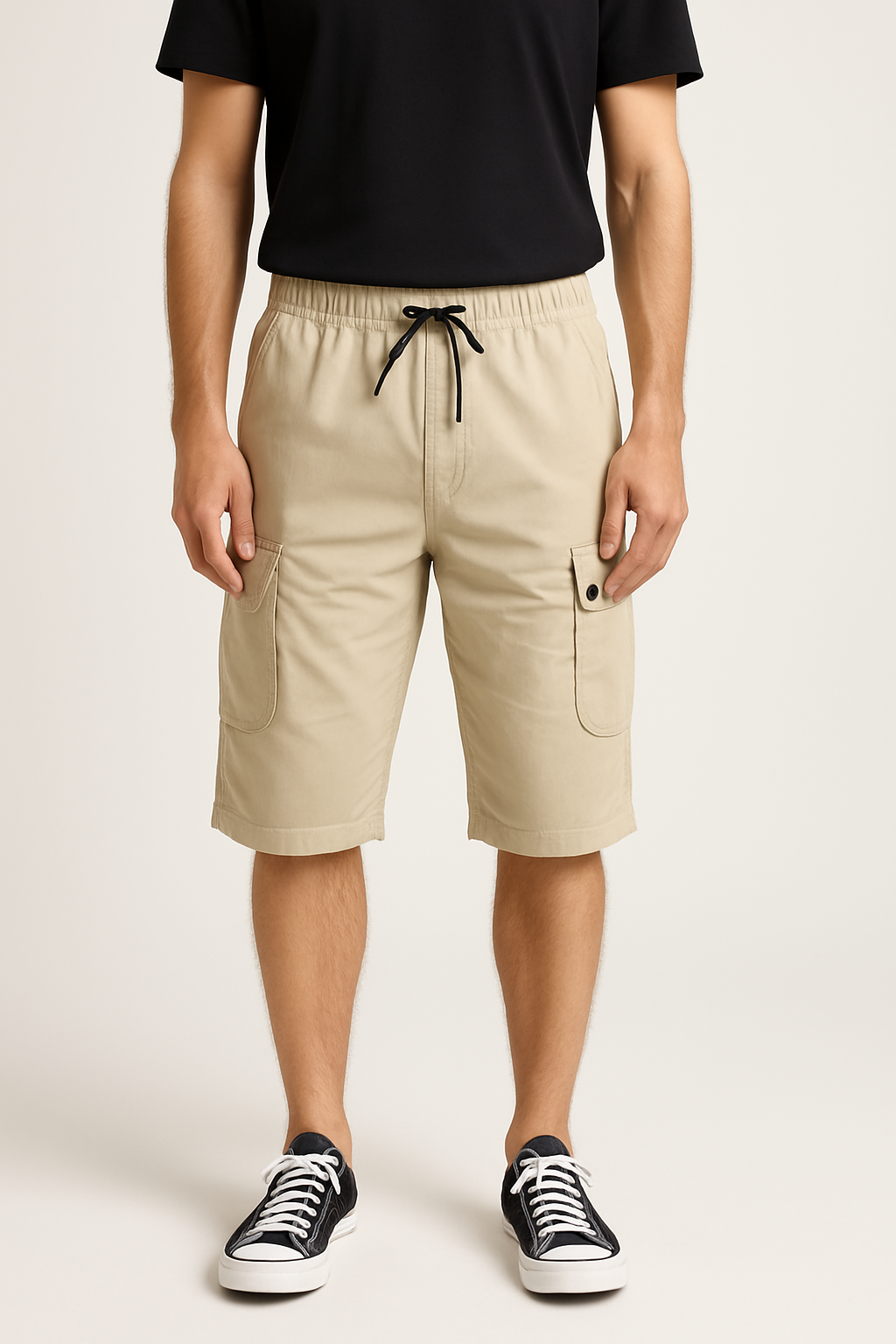 Khaki Tri Quarter 6 Pocket Cargo Shorts