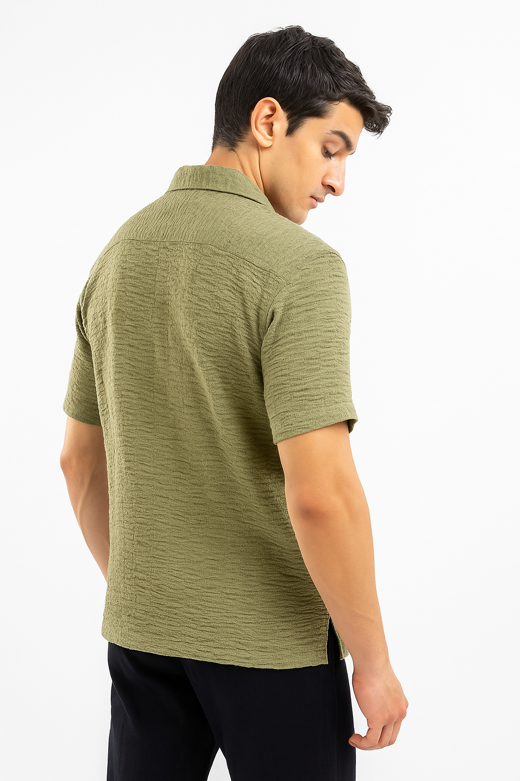 Crinkle Cuban Collar Shirt - Cactus Green