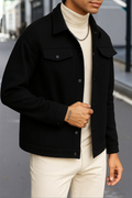 Black Korean Fleece Minimalist Jacket - Unisex