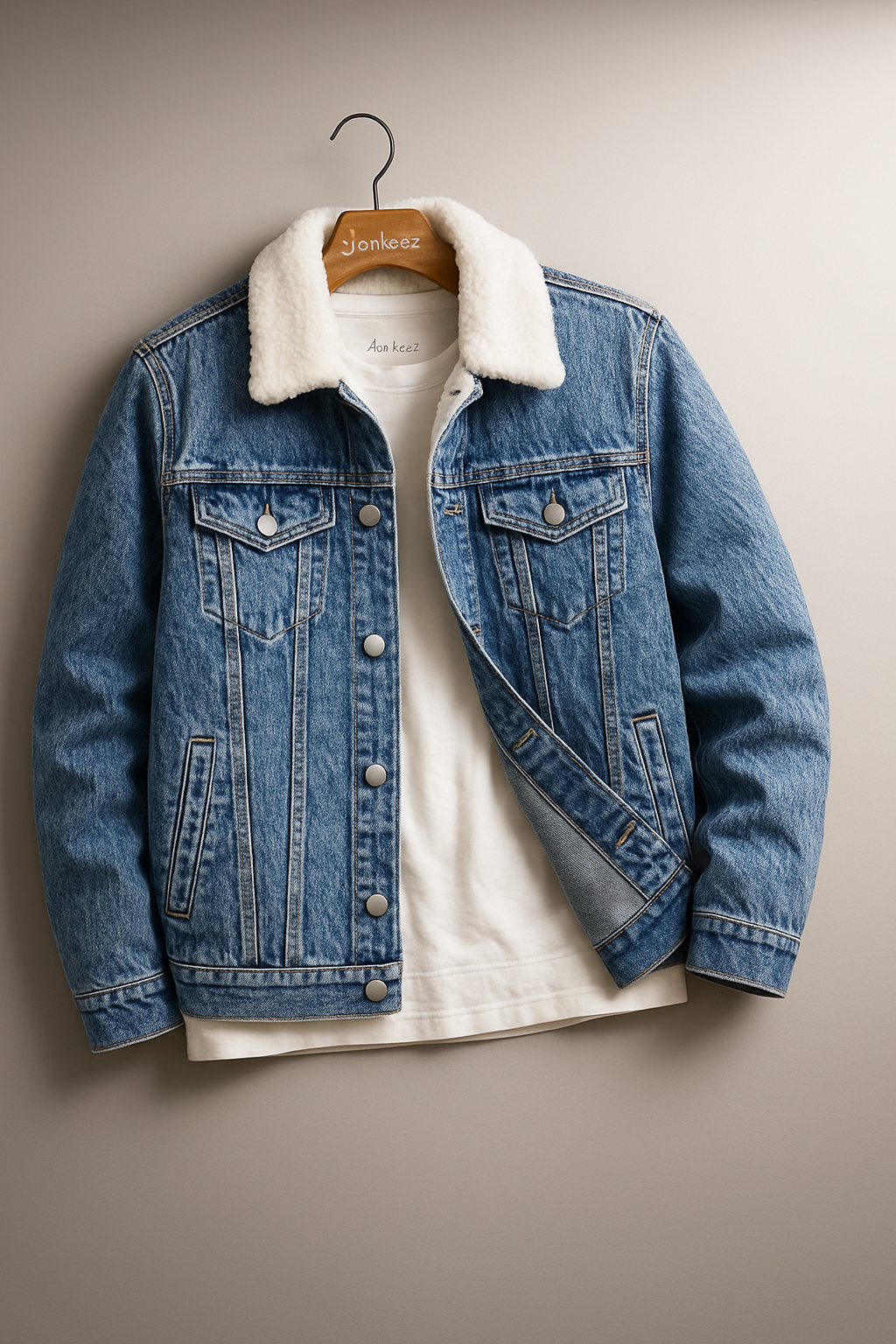 FROST COLLAR MID BLUE DENIM JACKET - UNISEX