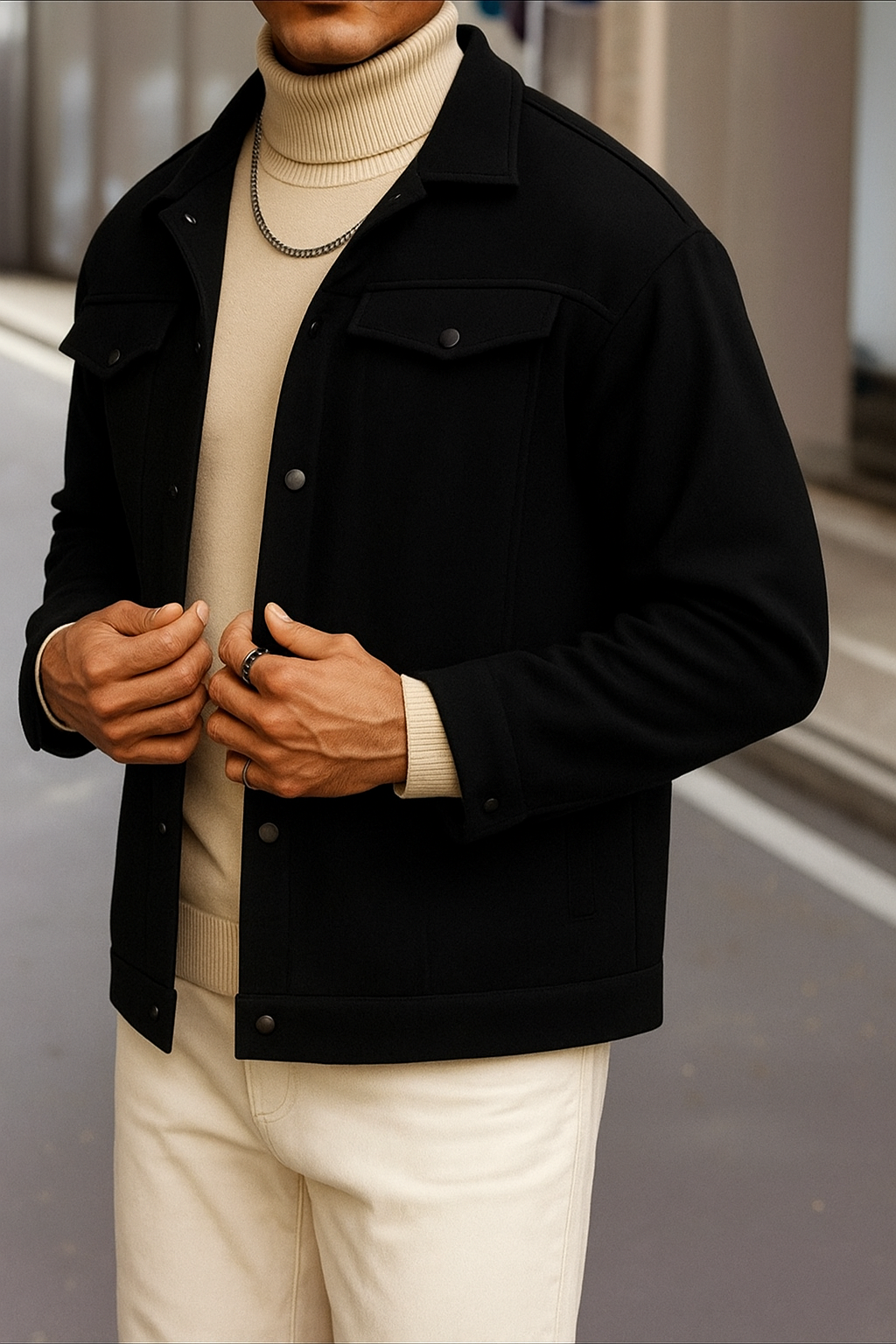 Pack Of 2 Black & Dark Green Korean Minimalist Jacket - Unisex