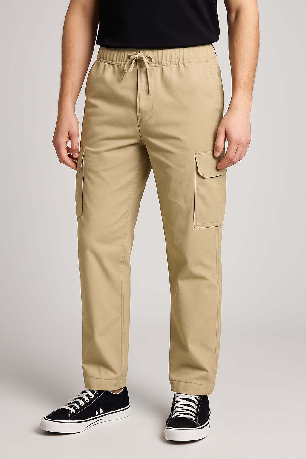 Beige Imported Loose Bottom Power Stretch Cargo Trouser