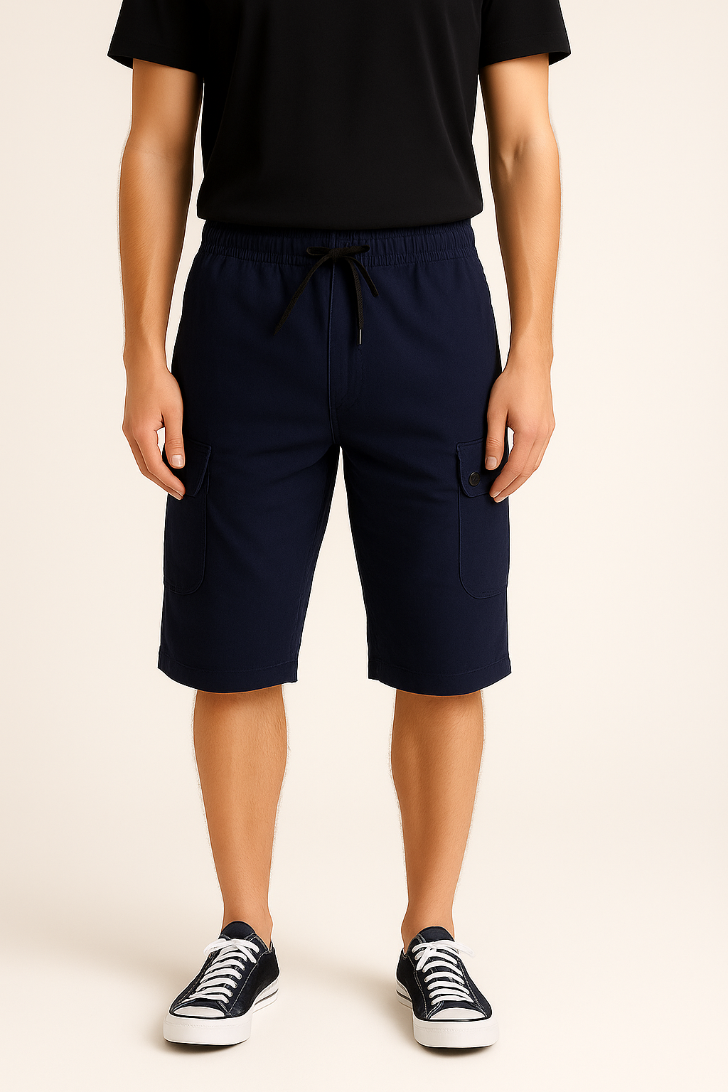 Dark Blue Tri Quarter 6 Pocket Cargo Shorts