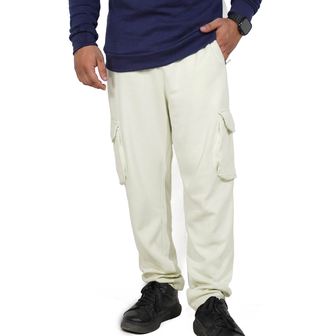 CREAM WHITE STRAIGHT CARGO TROUSER