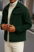 Dark Green Korean Minimalist Fleece Jacket - Unisex