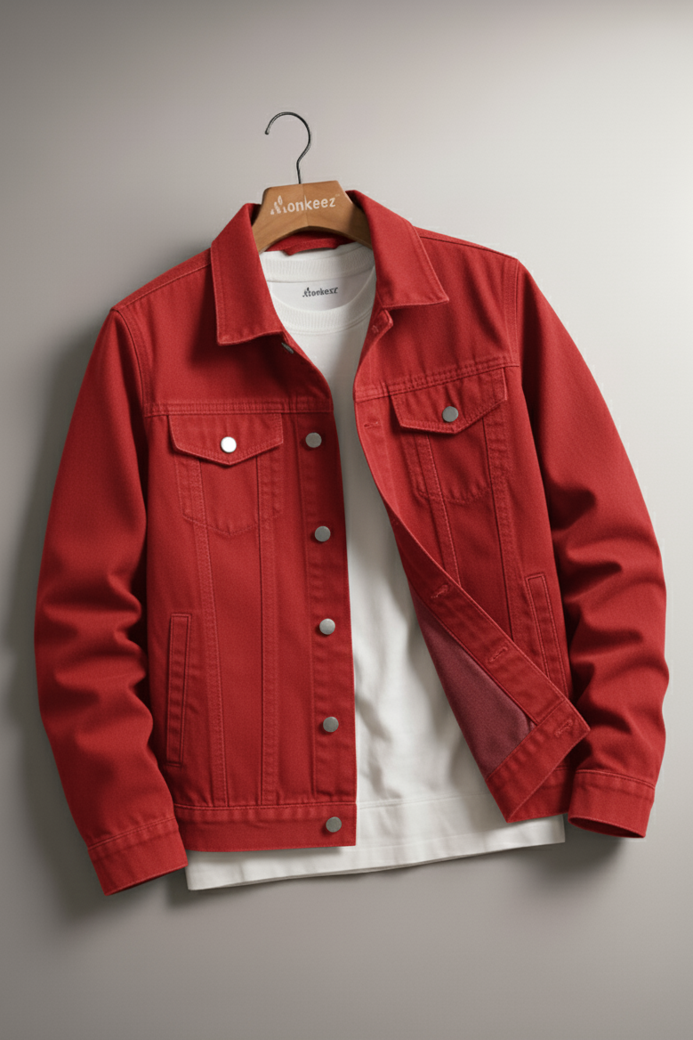 SHARP RED DENIM JACKET - UNISEX – Monkeez
