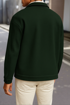 Dark Green Korean Minimalist Fleece Jacket - Unisex