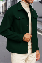 Dark Green Korean Minimalist Fleece Jacket - Unisex