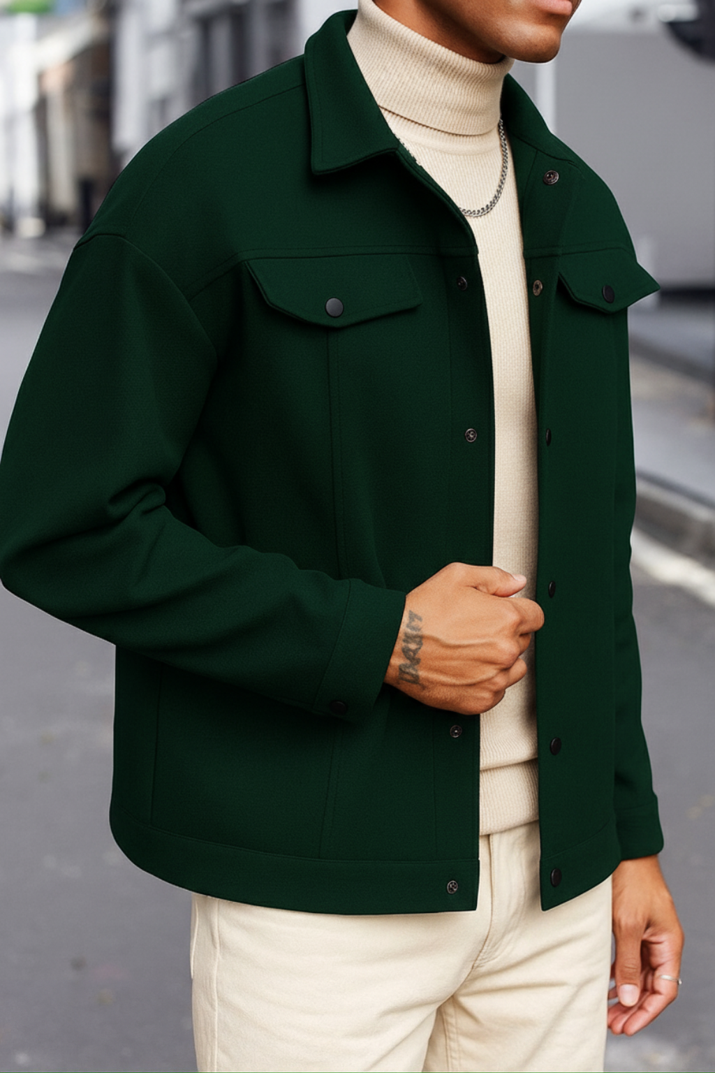 Dark Green Korean Minimalist Jacket - Unisex